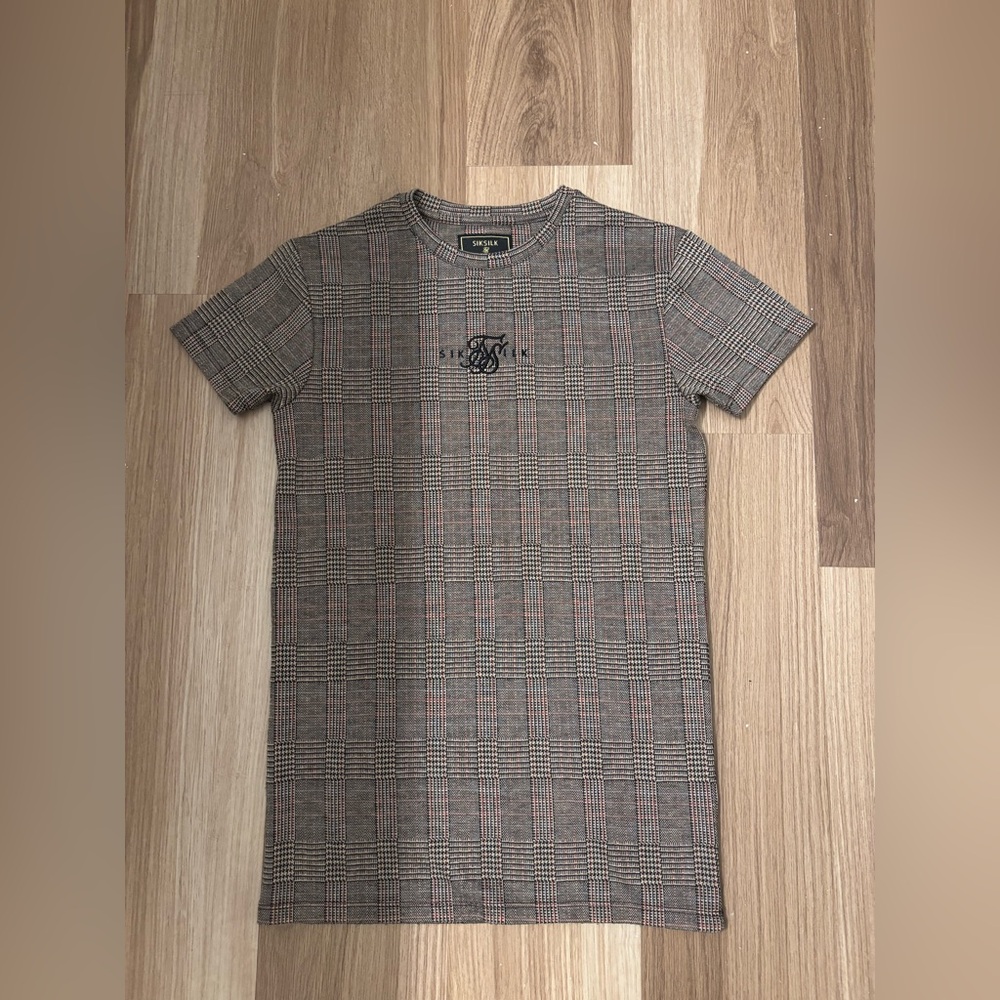 SikSilk Men's Plaid Short Sleeve Shirt Size XS Gray Black